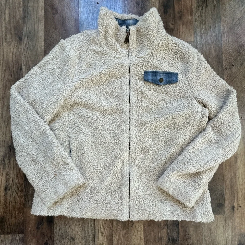 Pendleton Cream Teddy Sherpa Jacket with Plaid Collar - Picture 2 of 4